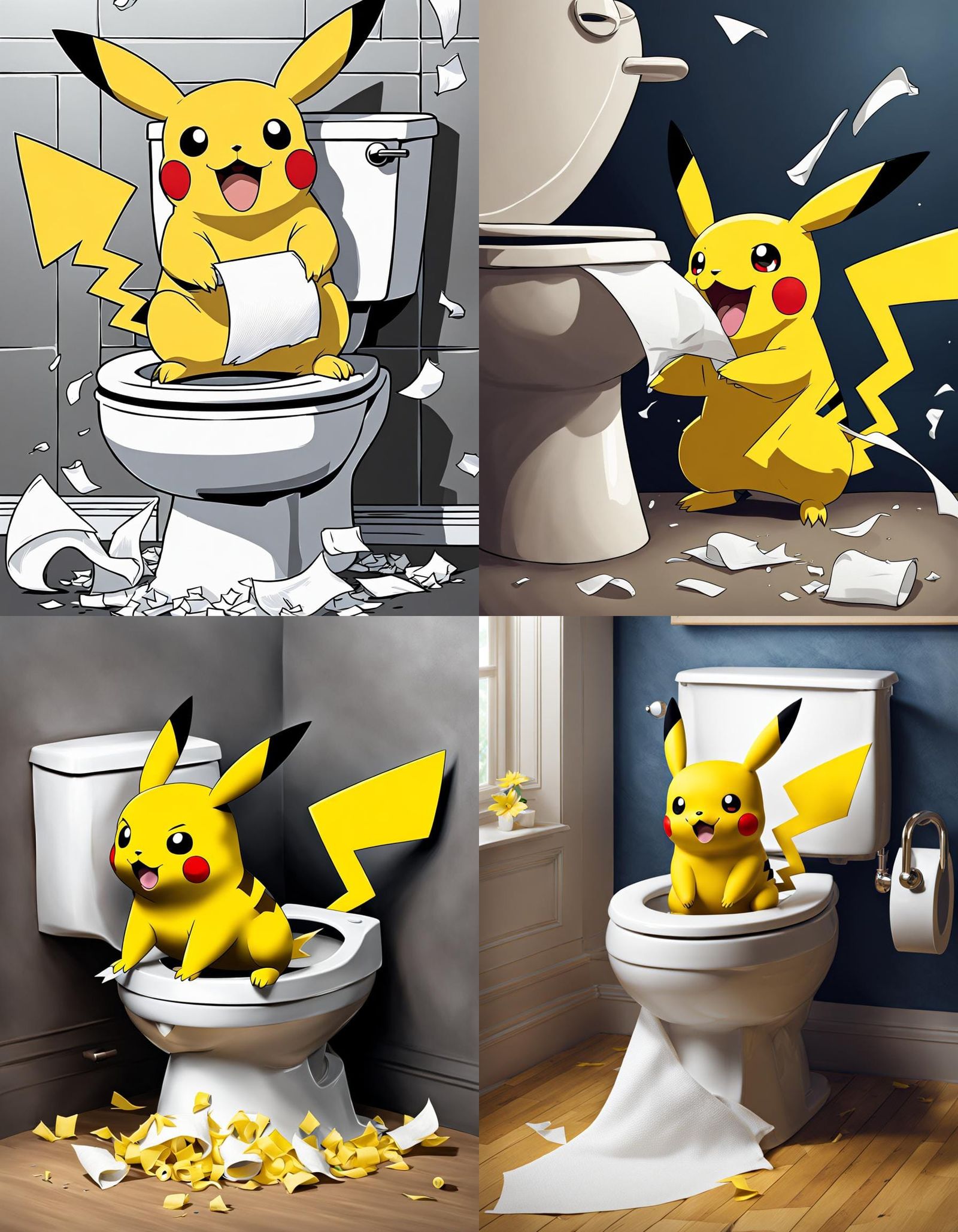 Pikachu on Toilet With Toilet Paper