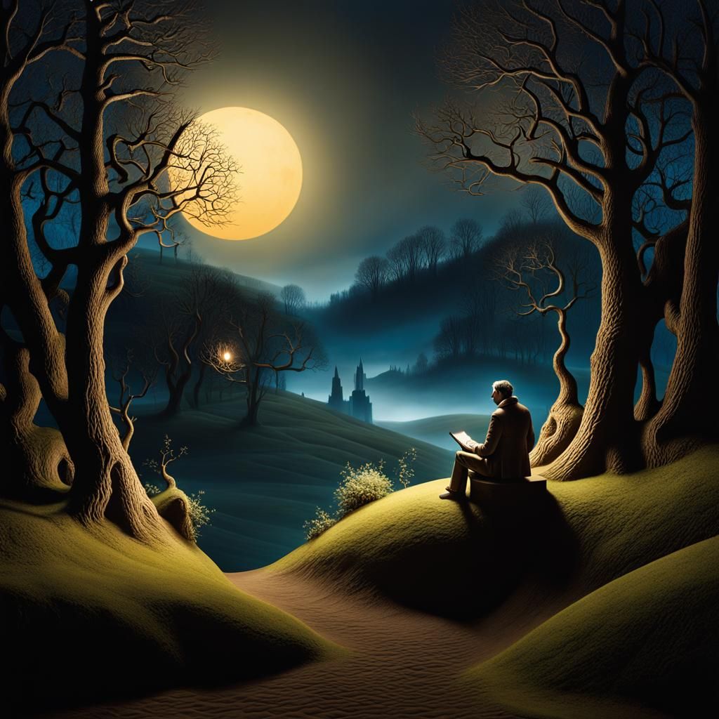 Lonely Man in Everlasting Spring Atmosphere