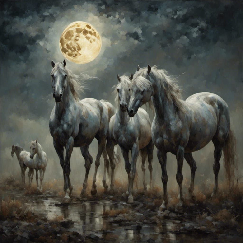 Wild Horses Under the Moon in Hyperreal Style