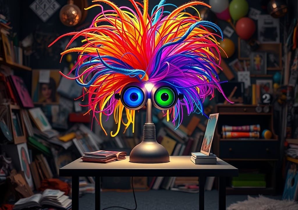 Whimsical Lamp with Fantastical Head in Surreal Style