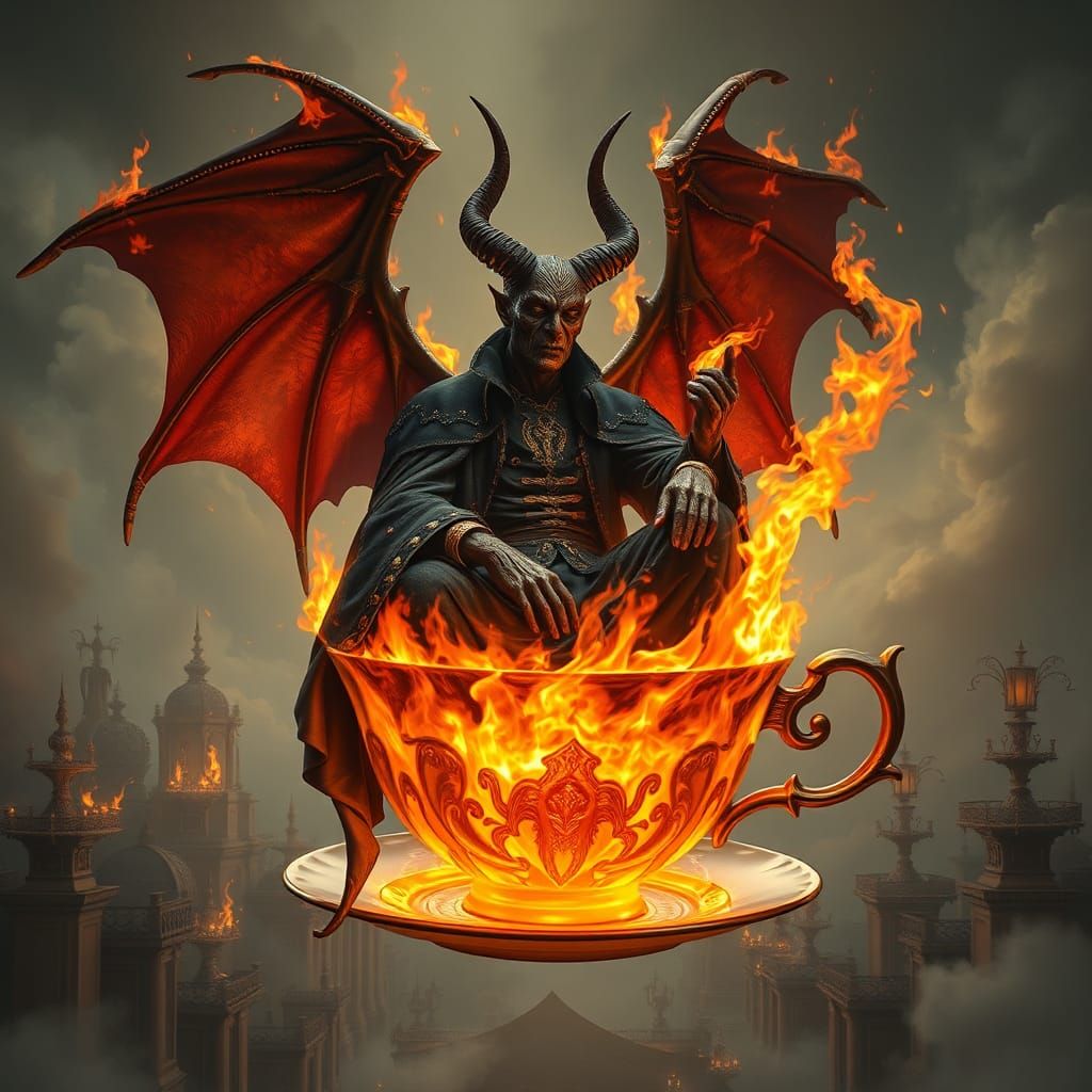 Satan in a Teacup: A Surrealist Dreamscape
