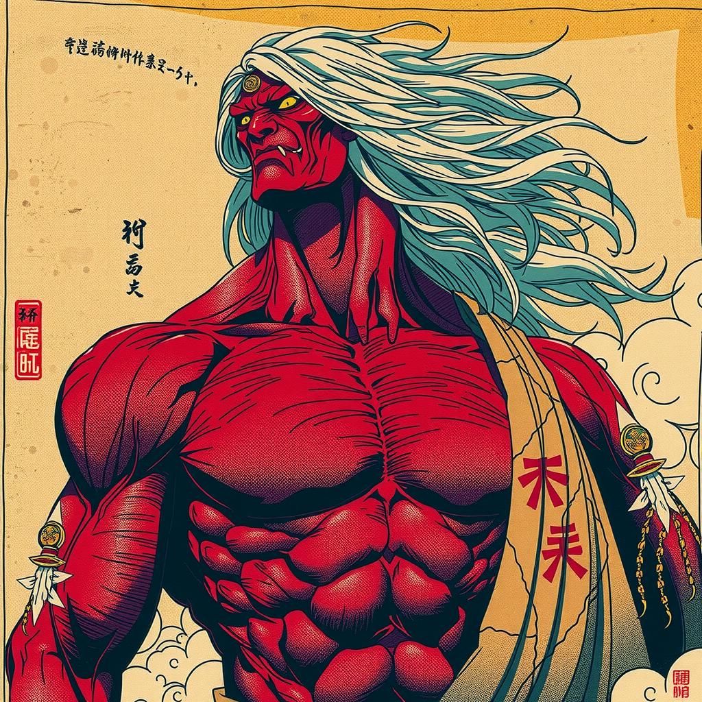 Muscular Oni Demon in Traditional Japanese Art