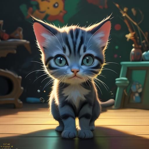 Hyperrealistic Kitten Portrait with Splash Art Elements