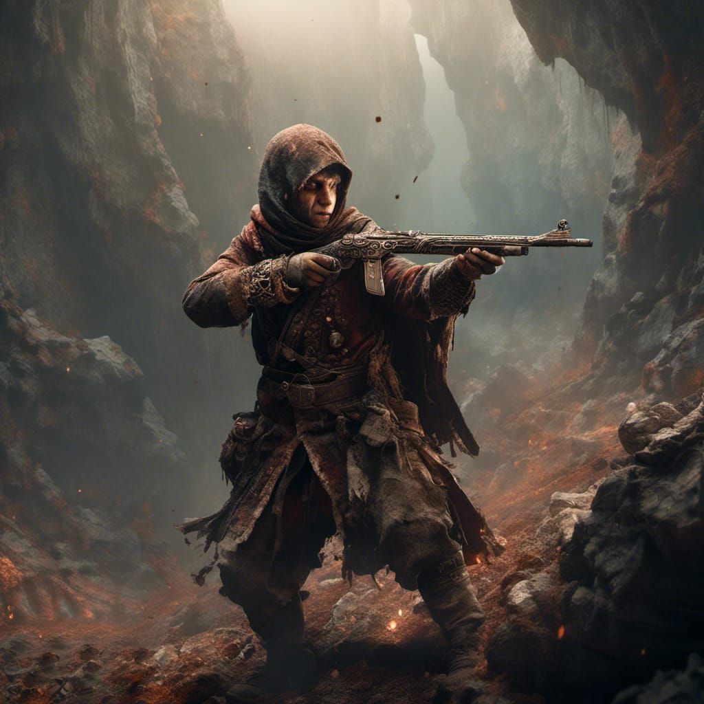 Halfling Soldier in Arabian Clothing, Detailed Matte Paintin...