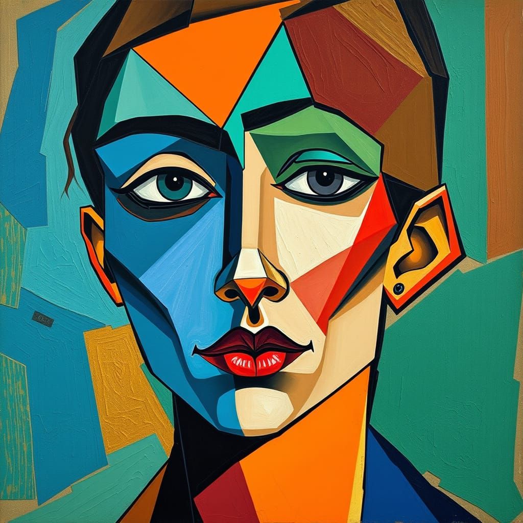 Angular Portrait in Vibrant Cubist Style