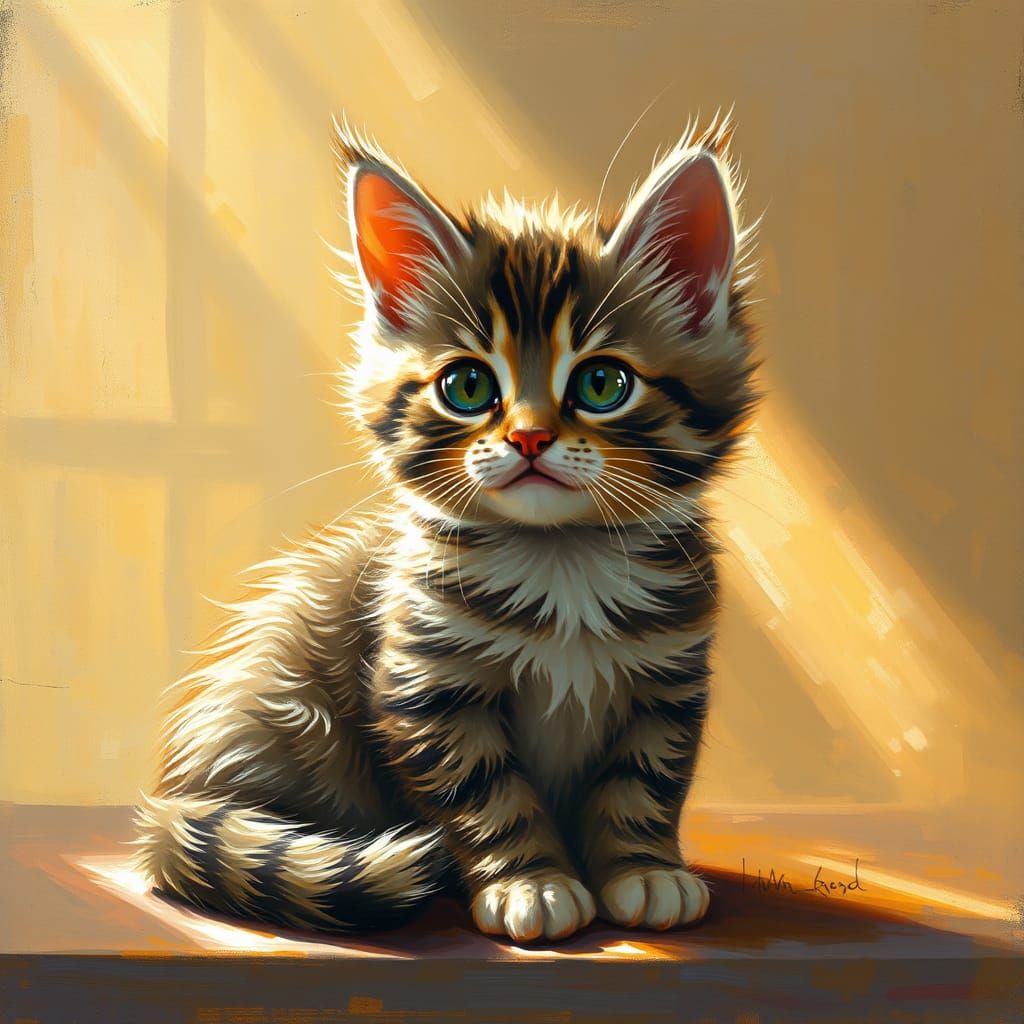 Kitty in Sunbeam: 19th-Century Oil Painting Style