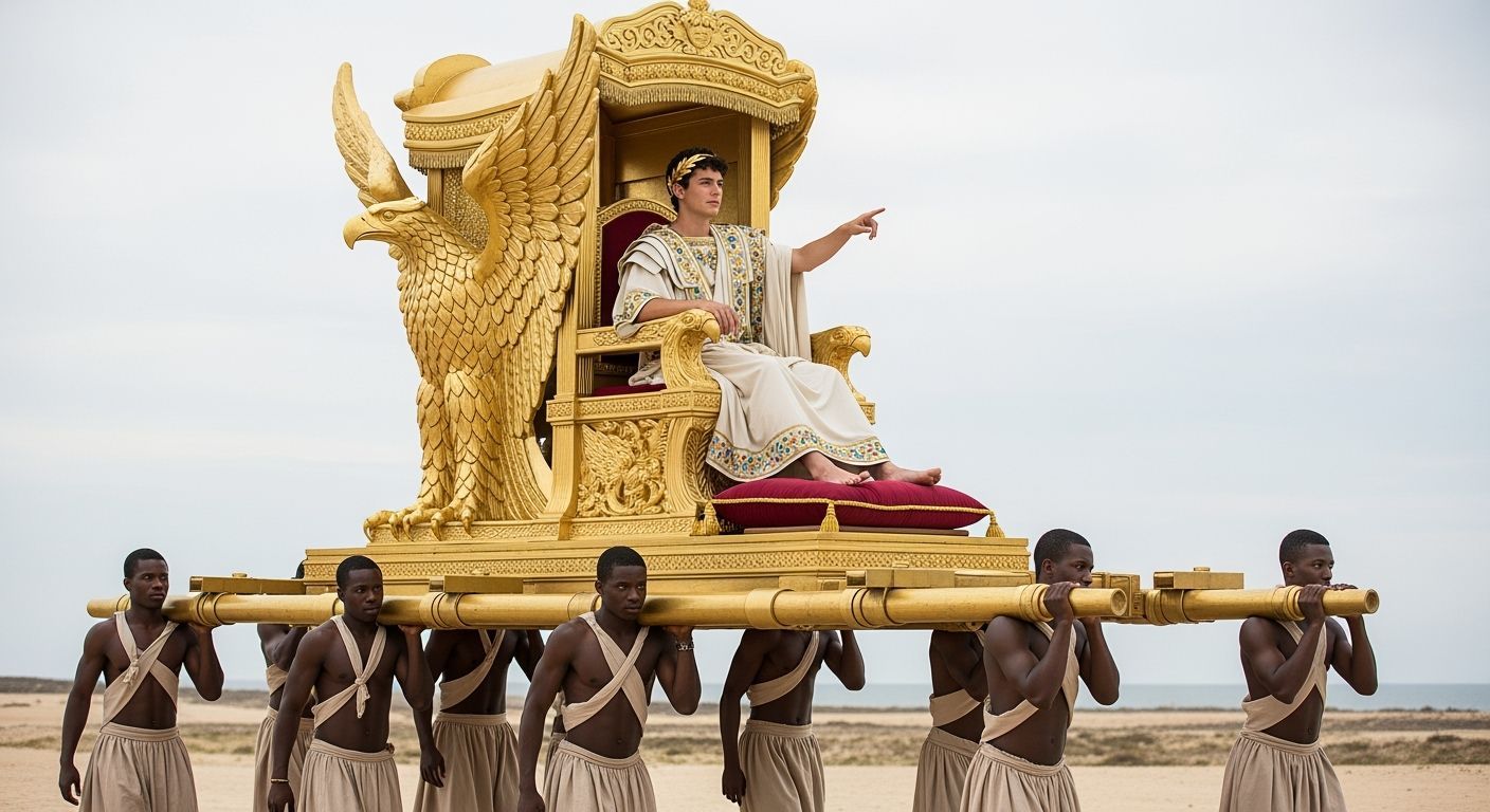 Young Roman Emperor on Imperial Sedan Throne