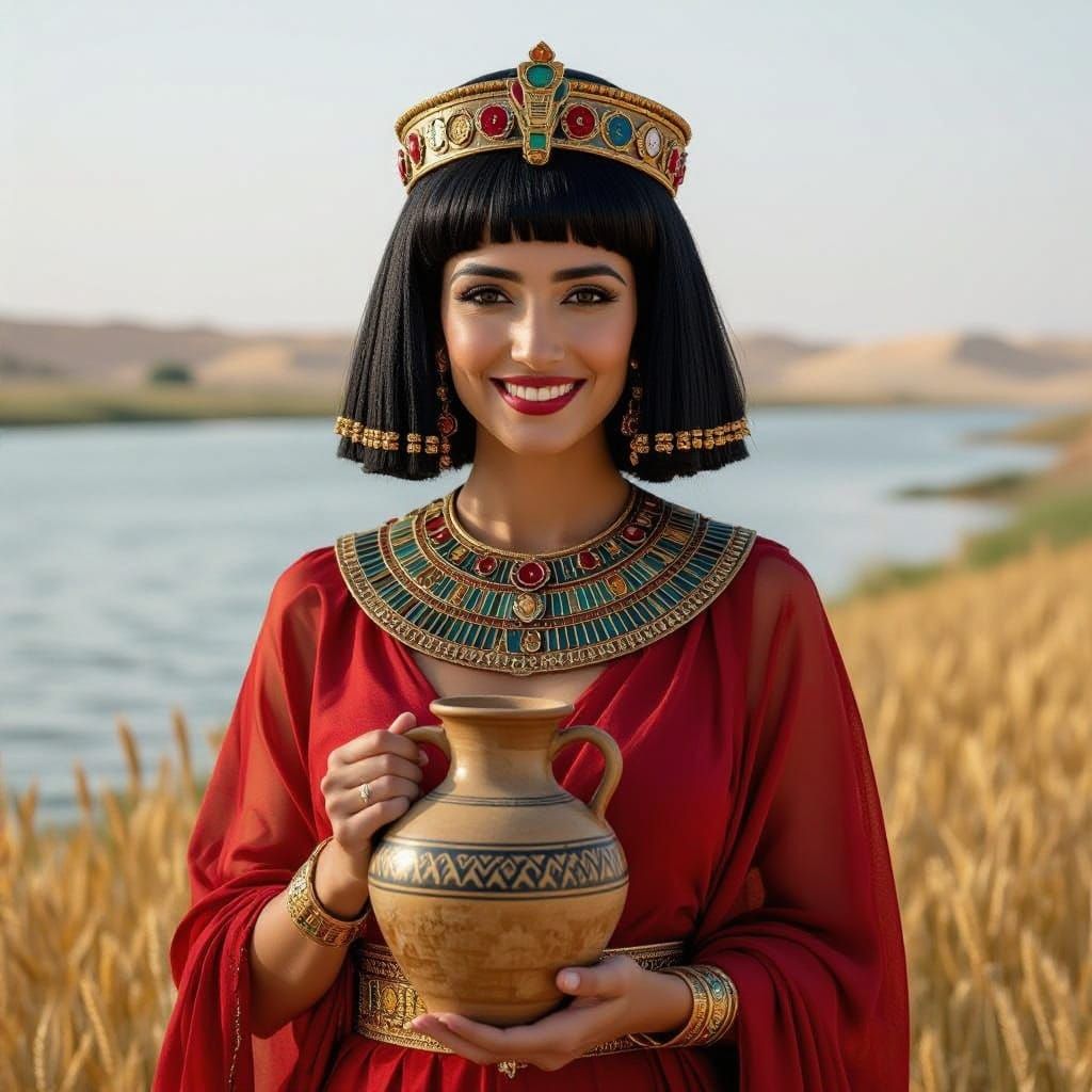 Egyptian Goddess of Beer in Ancient Nile Landscape