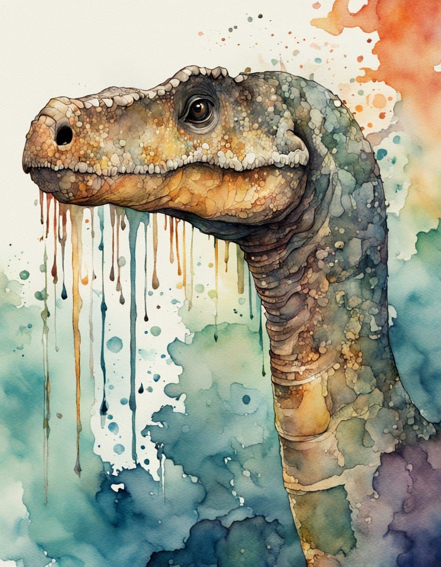 Elegant Diplodocus Head in Whimsical Watercolor
