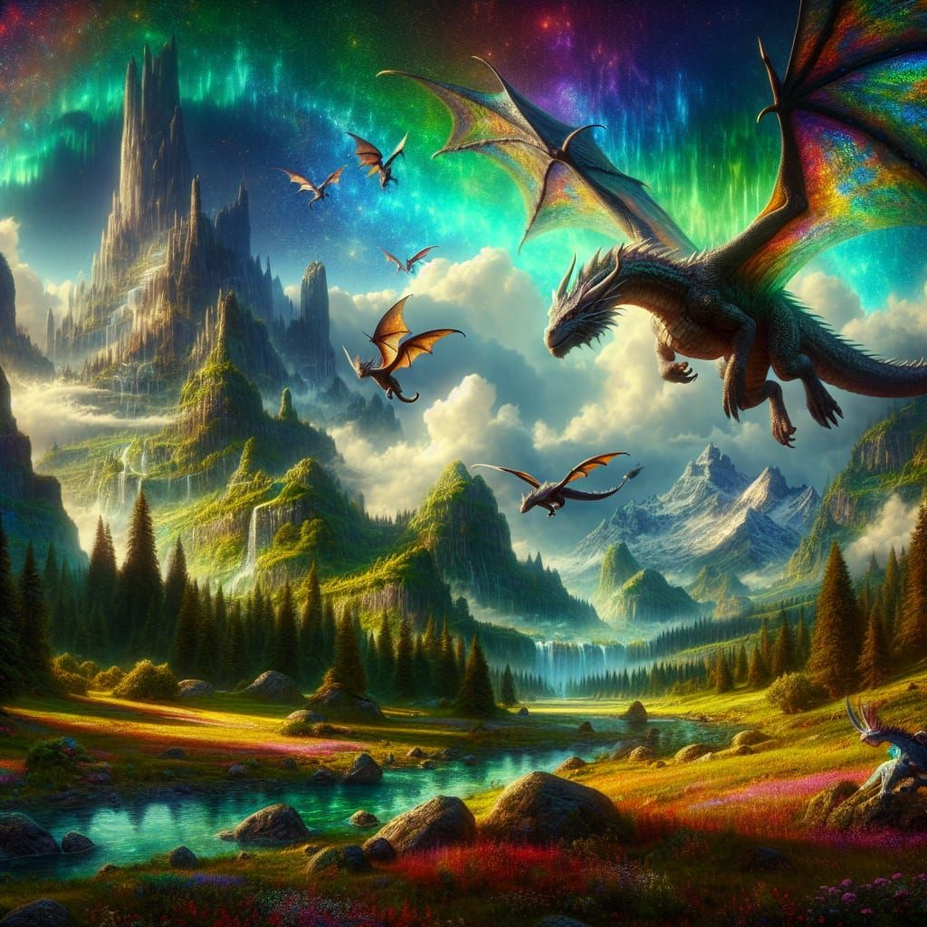 Mysterious World Inhabited By Majestic Rainbow Dragons