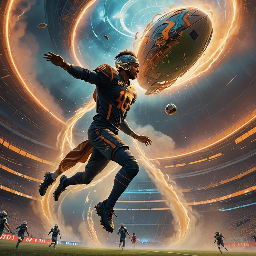 Fantasy Sports Art: Football Player in Mystical Stadium