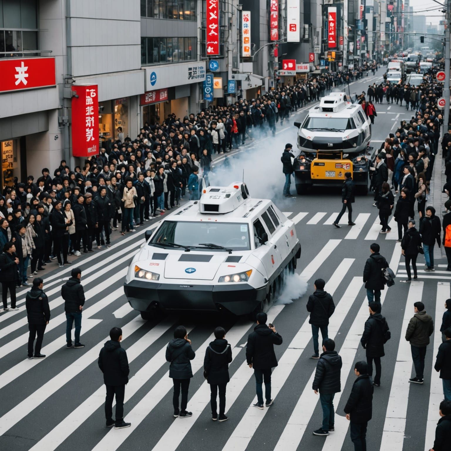 Surreal Shibuya Crosswalk Scene in Disturbing Cyberpunk Styl...
