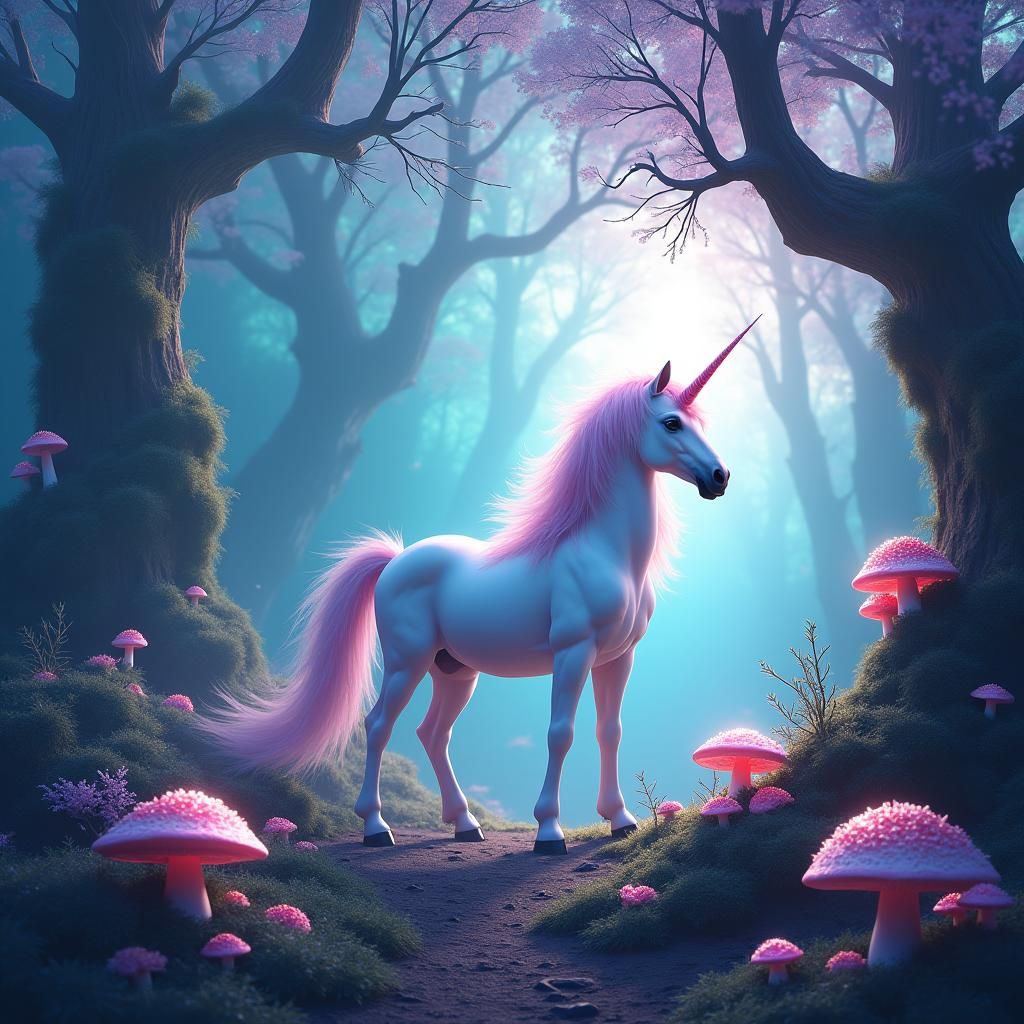 Unicorn in Enchanted Forest, Matte Painting