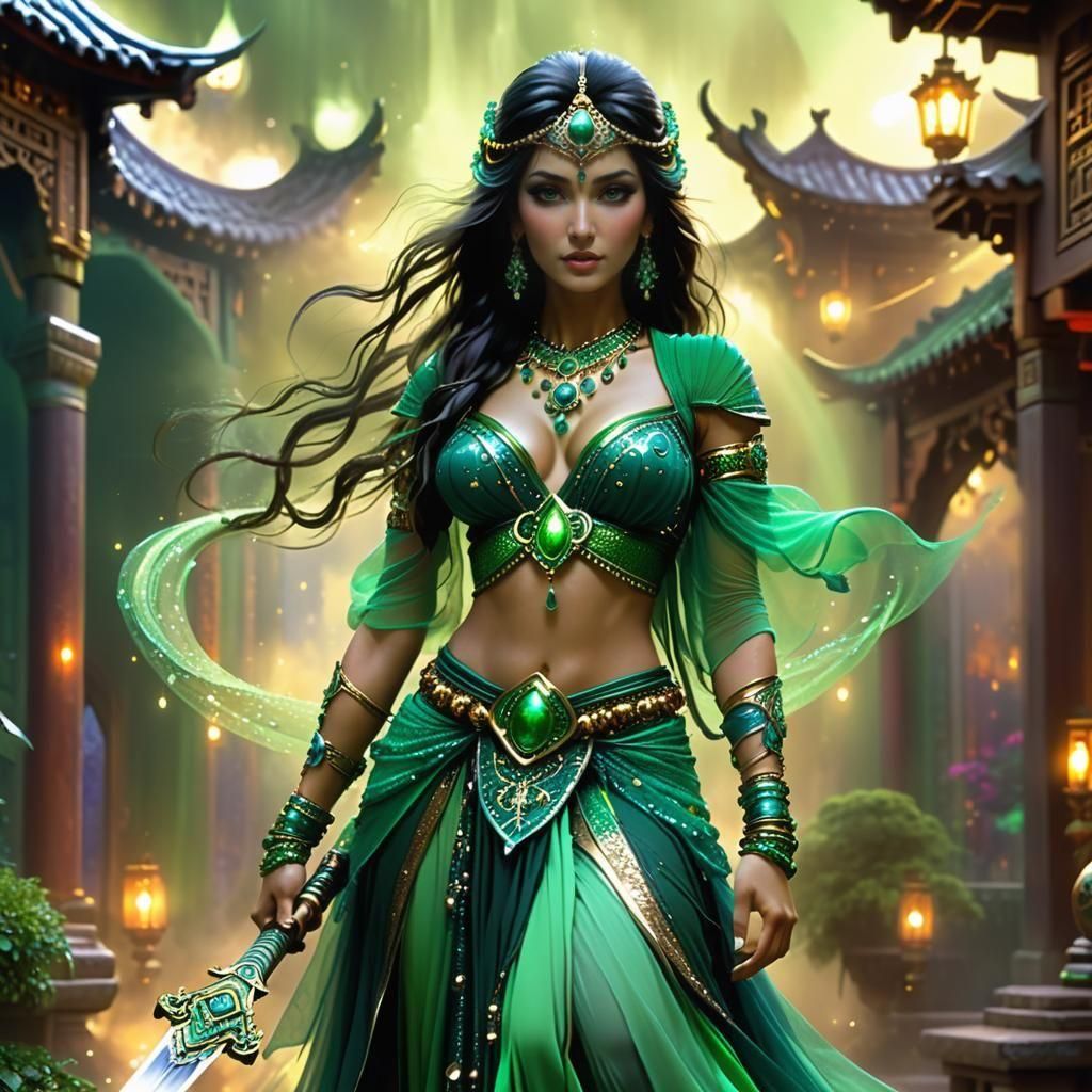Ethereal Amazonian Fantasy Warrior in Dark Hyperdetailed Art