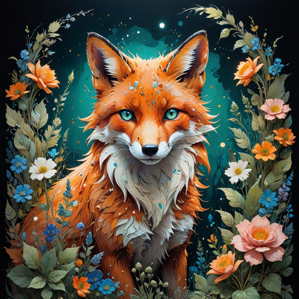 Enchanted Fox in Vibrant Floral Wonderland