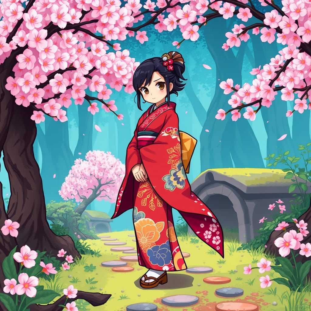 Charming Pixel Art Scene of a Traditional Japanese Woman in ...
