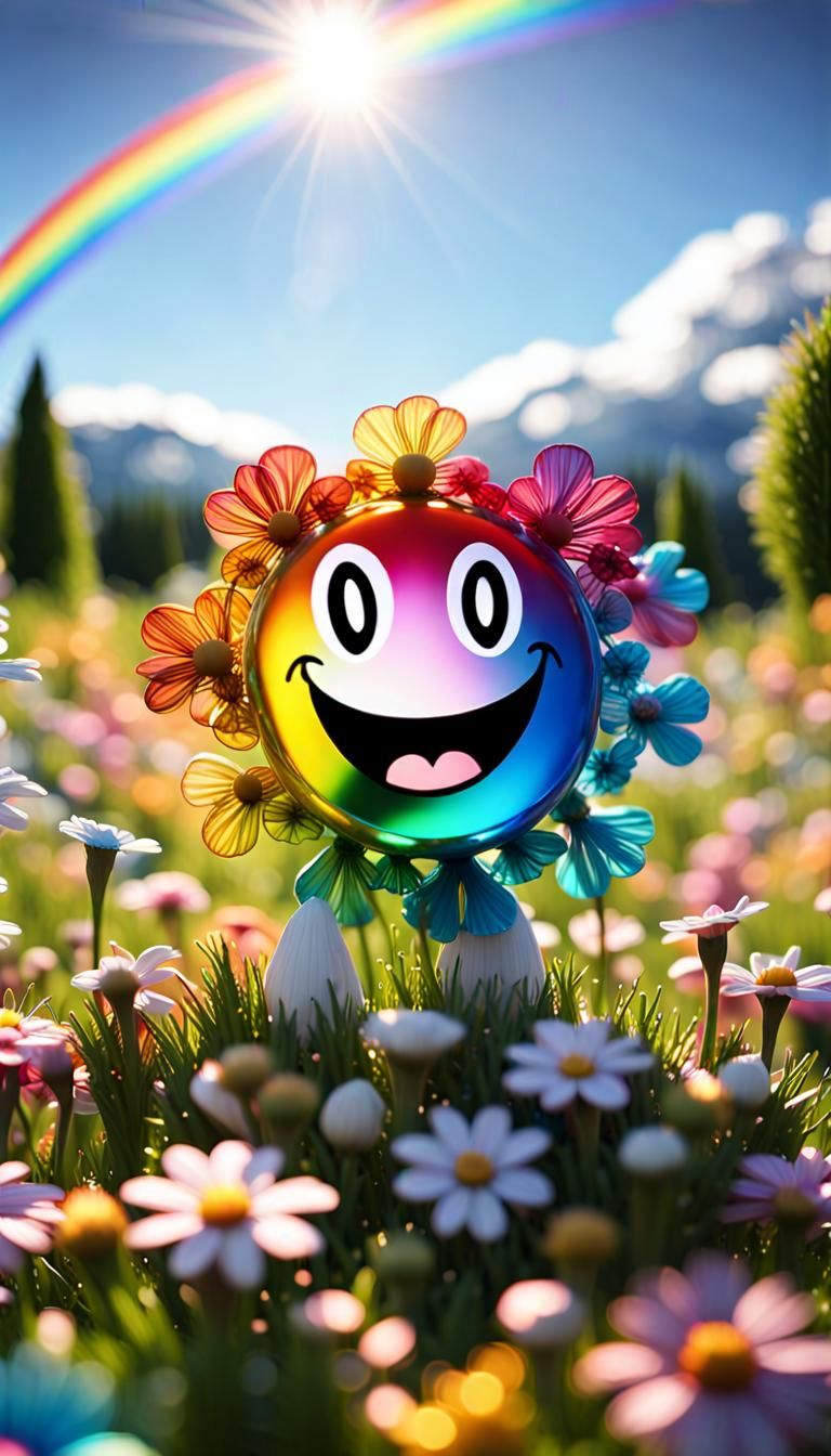 Rainbow Fractal Chip Fragment in Plastic Flower Meadow