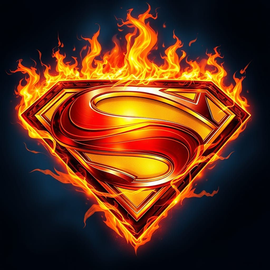Epic Superman Shield Embroidered in Vibrant Flames