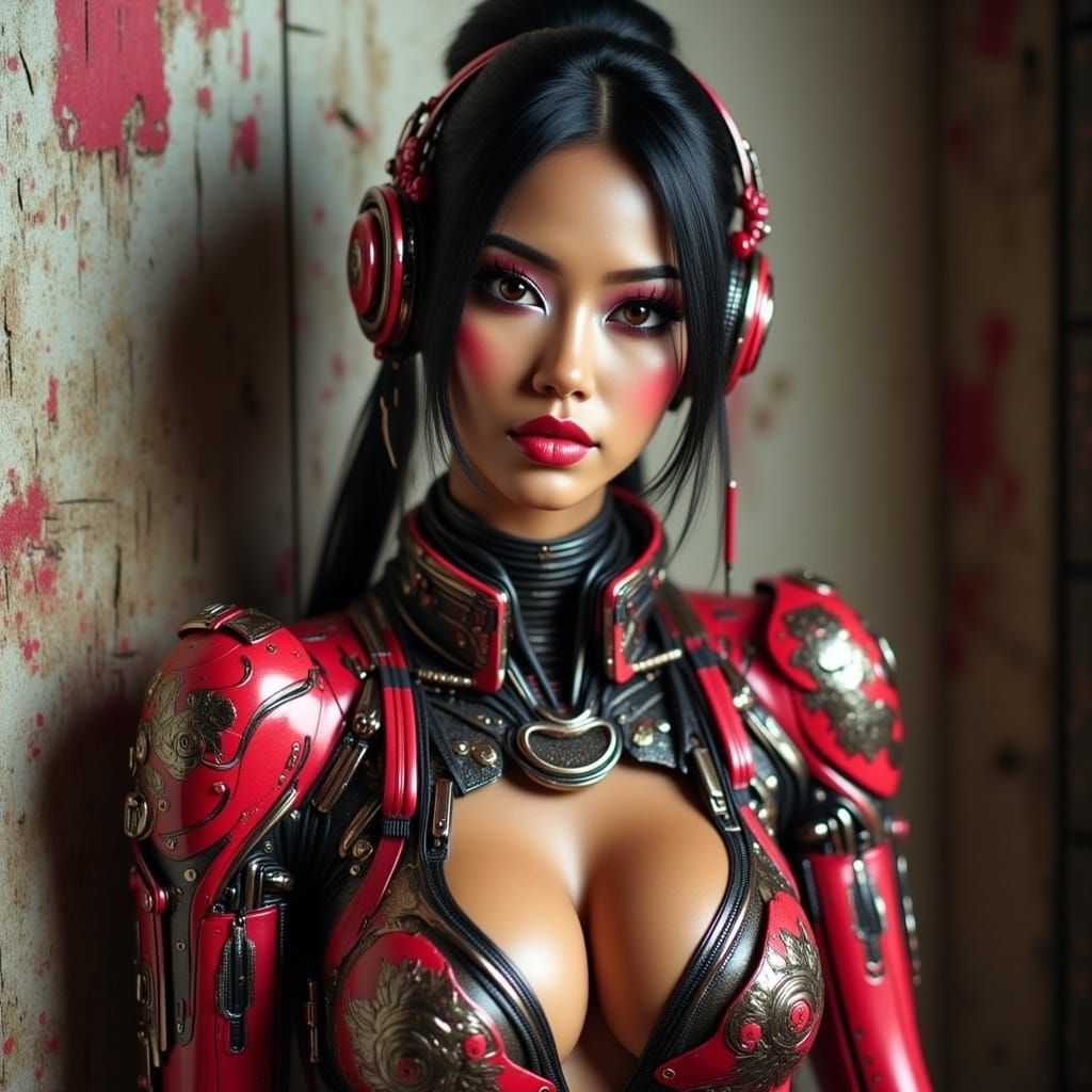 Cyberpunk Asian Cyborg Pinup in Pop Art Style