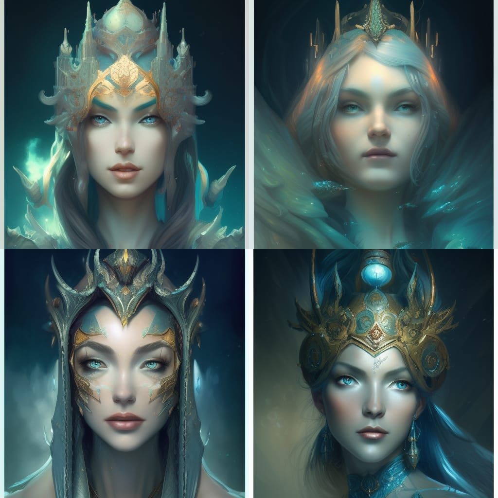 Ethereal Moon Queen Portrait in Digital Matte Painting Style