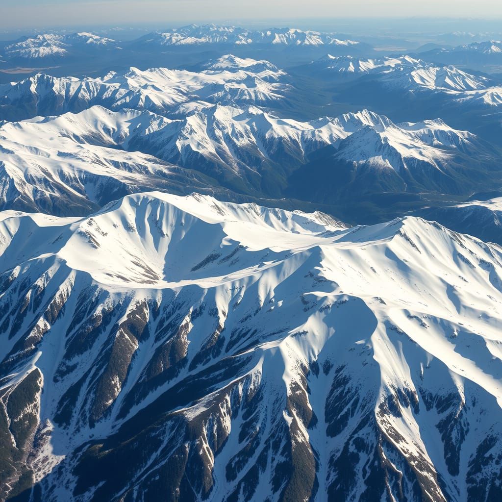 Aerial View of Alpine Landscape with Snow-Capped Peaks