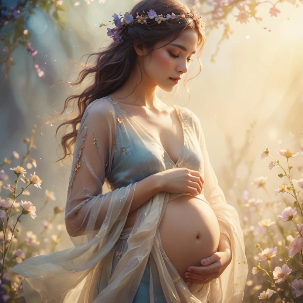 Ethereal Woman's Belly with Flowers: Fantasy Concept Art