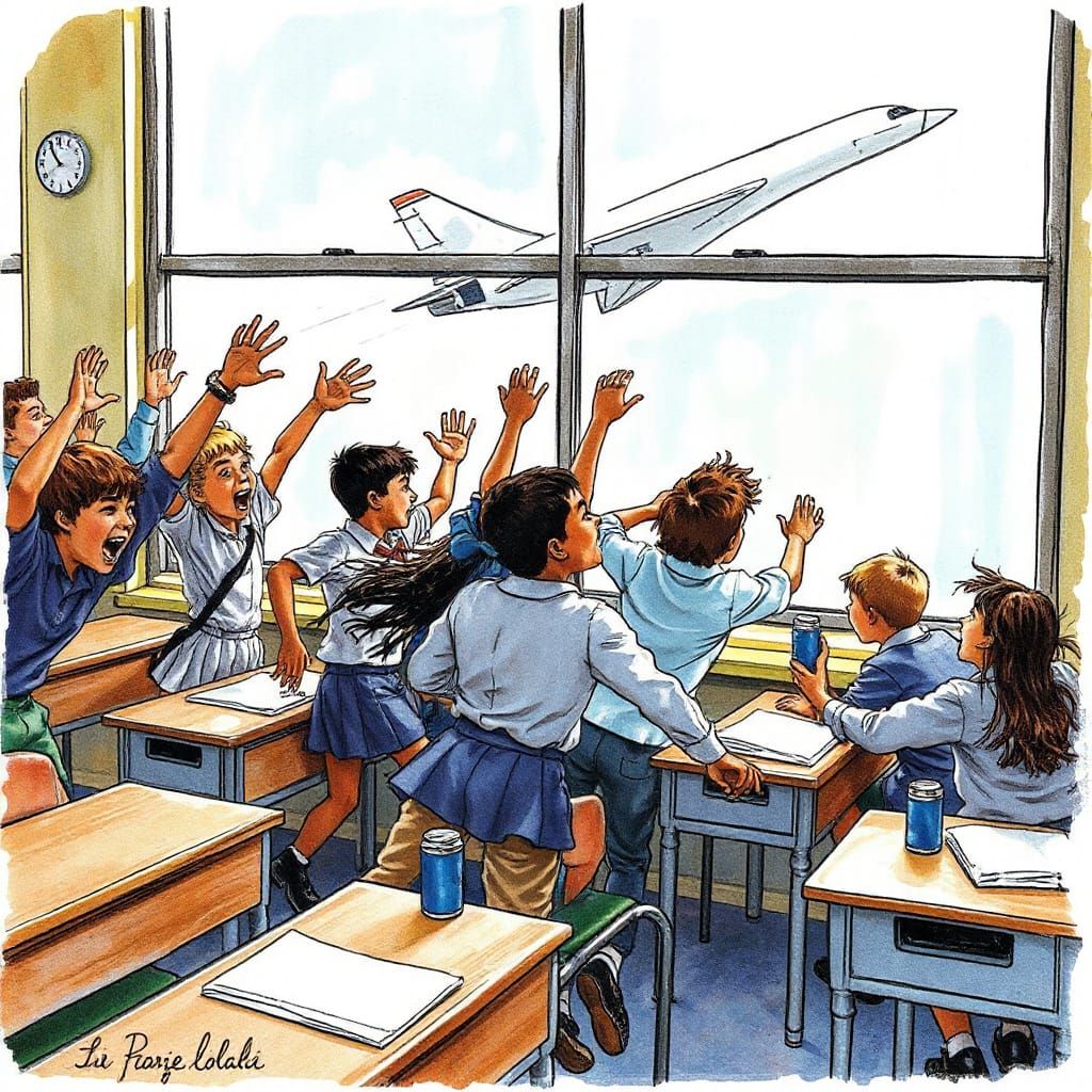 Children Leap with Joy at Concorde's Thrilling Flight