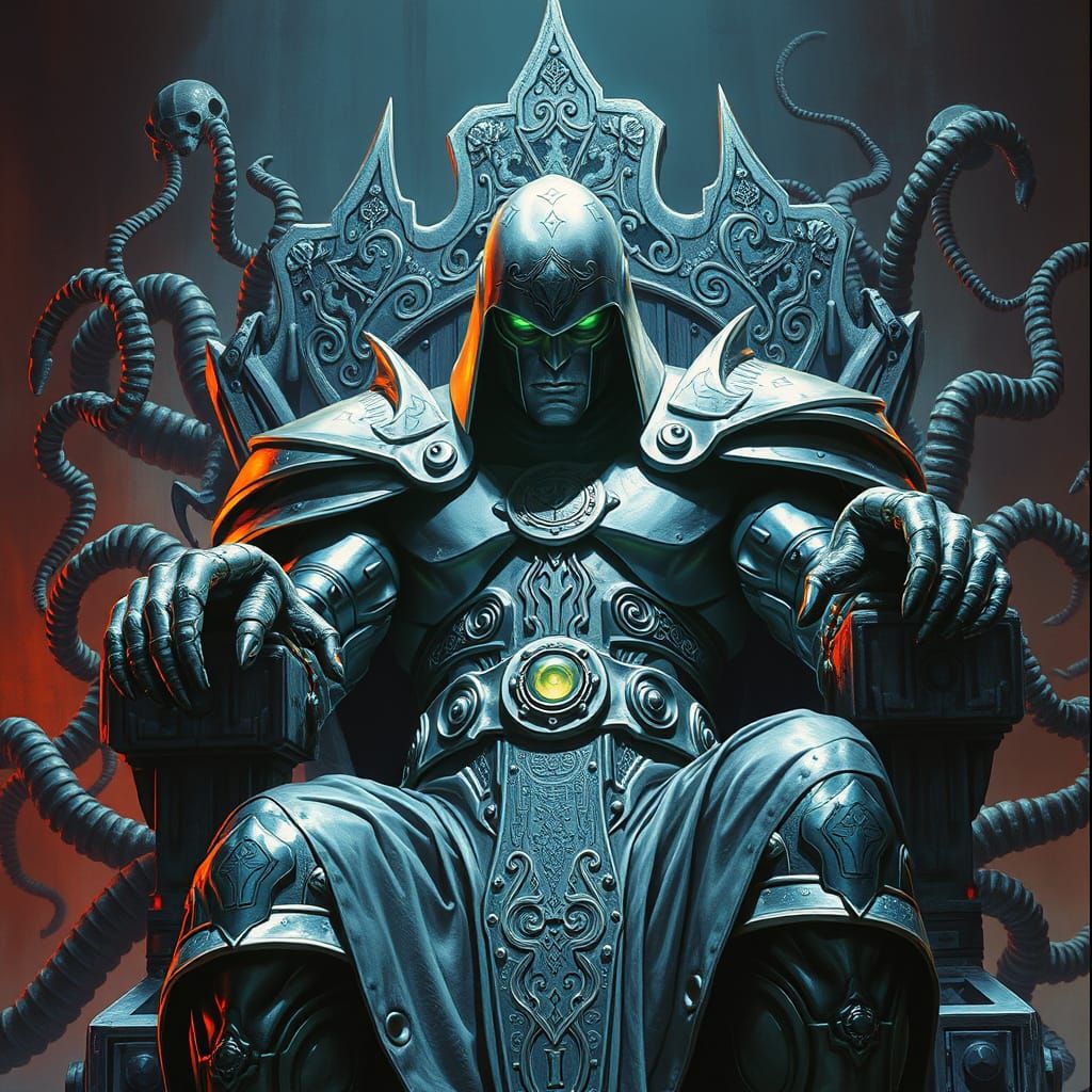 Imposing Silver Latverian Warrior Seated on Twisted Throne