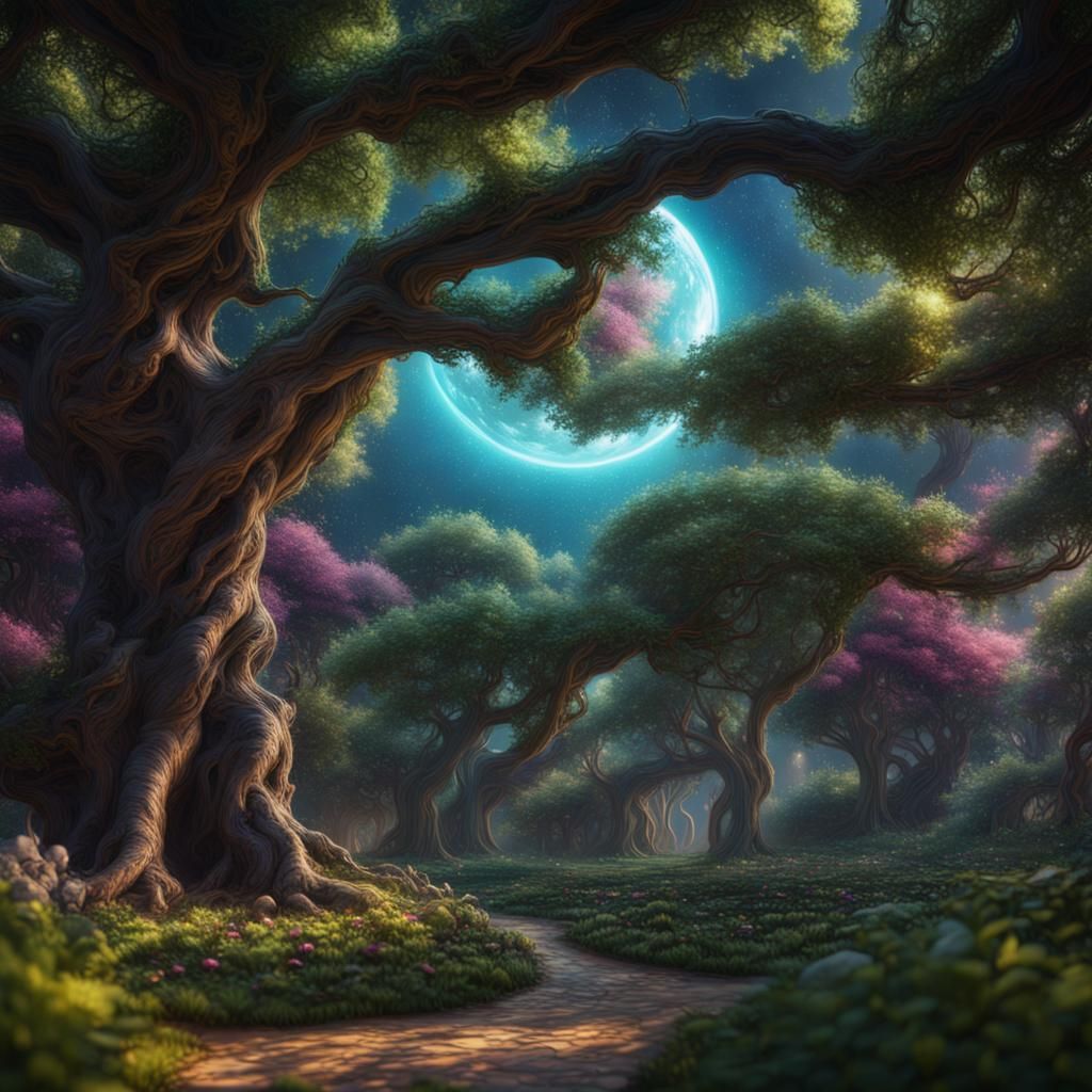 Galaxy Through Tree: Fantastical Matte Painting
