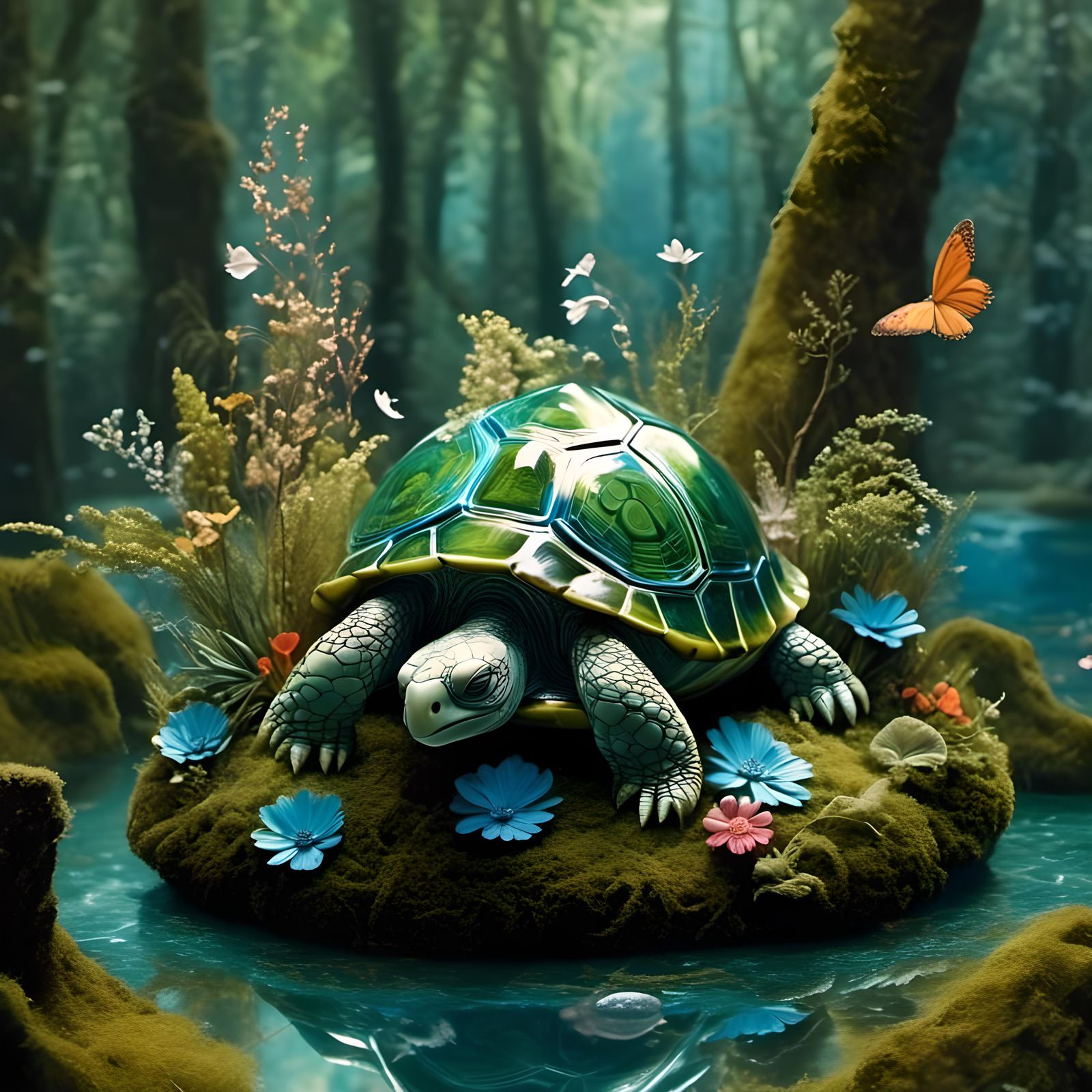 Mystical Crystal Turtle in Enchanted Forest