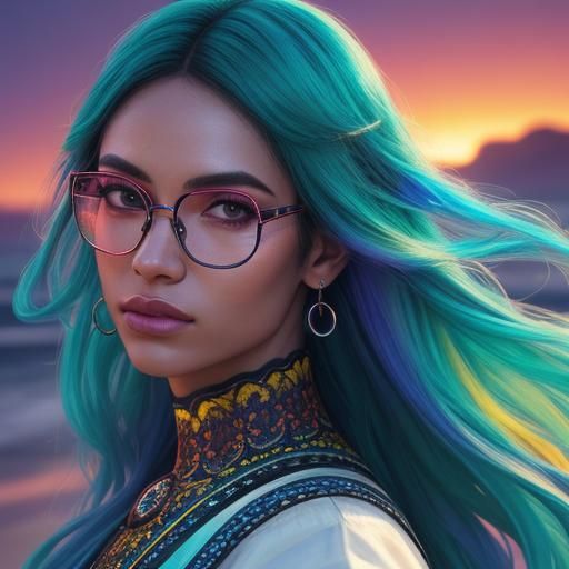 Fluorescent Face in Hyperrealistic Splash Art