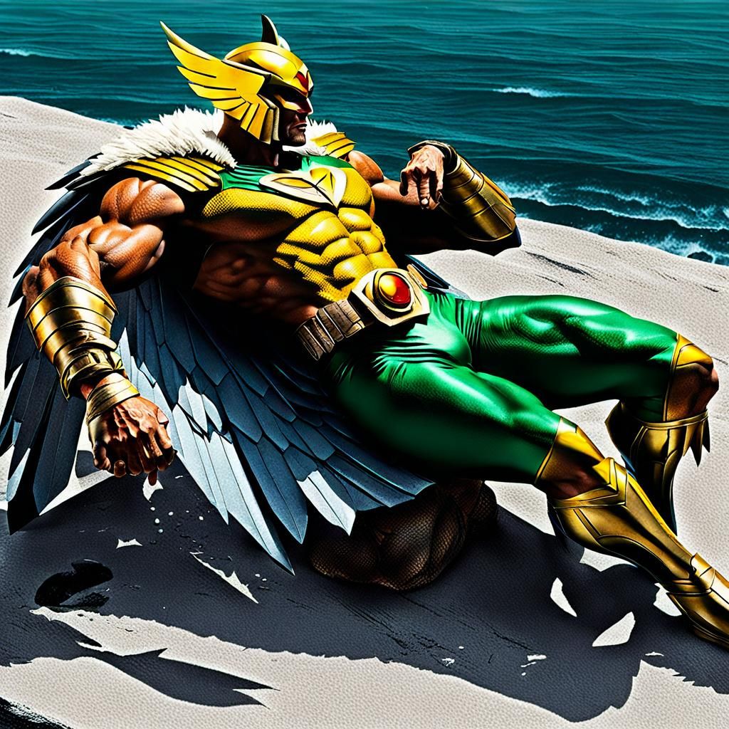 Hawkman Lounging on a Tropical Beach