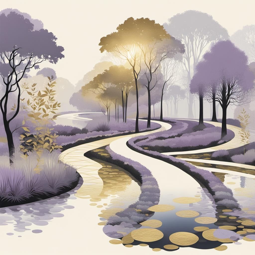 Palladian Garden Pathway in Double Exposure Illustration