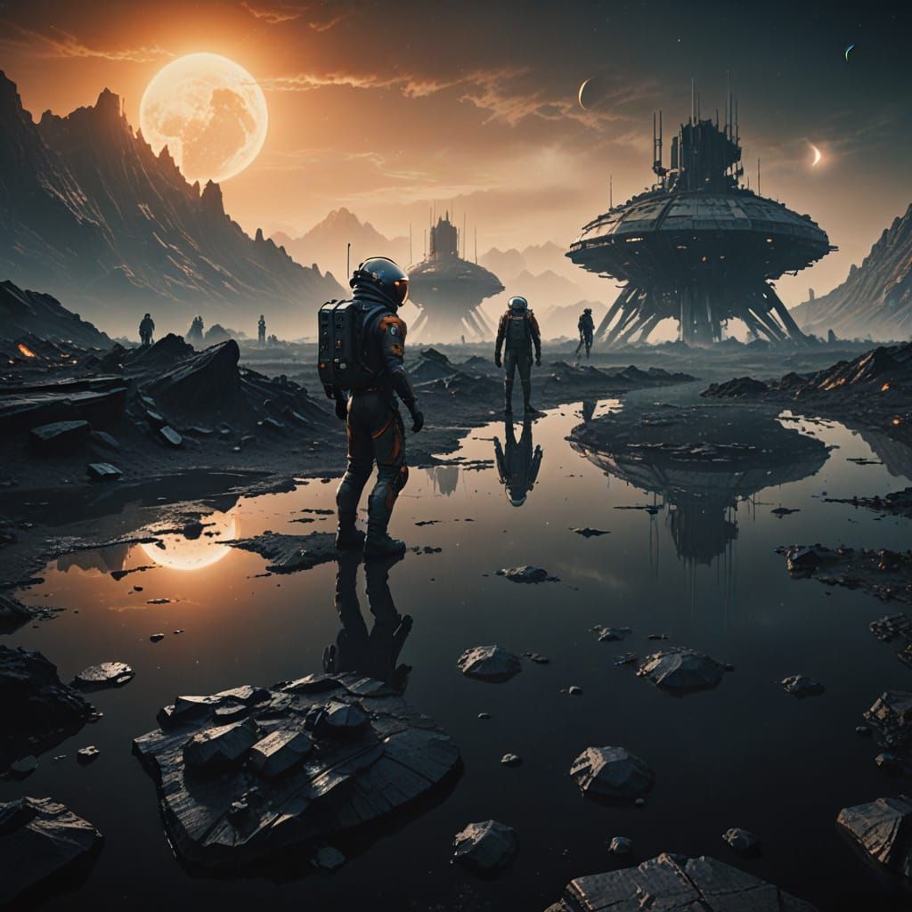 Alien Ruins on Titan in a Haunting Dark Sci-Fi Landscape