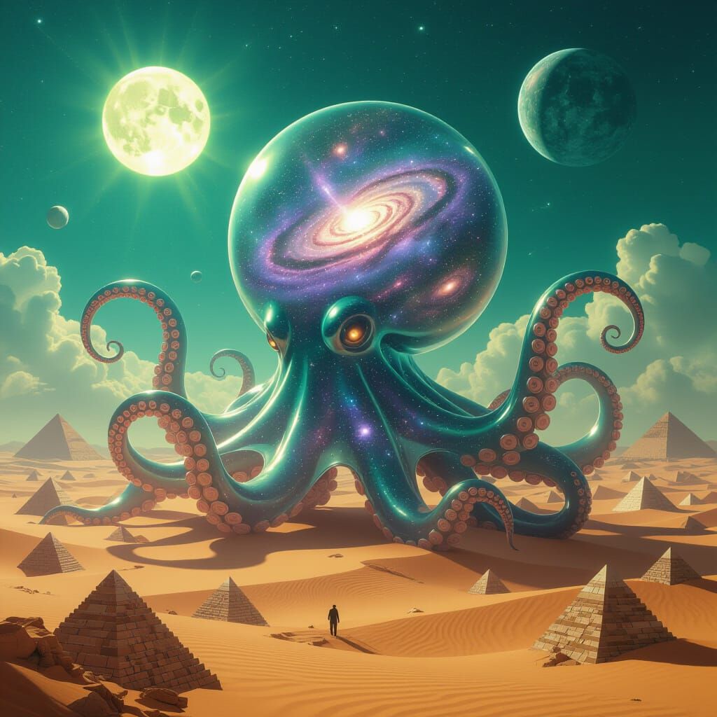 Galactic Octopus Above Crystal Desert