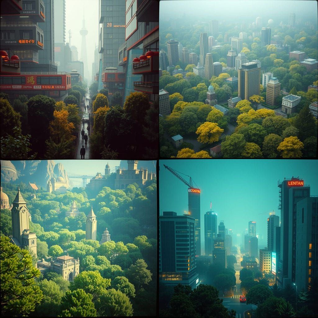 Epic Cyberpunk Metropolis Amidst Verdant Canopy