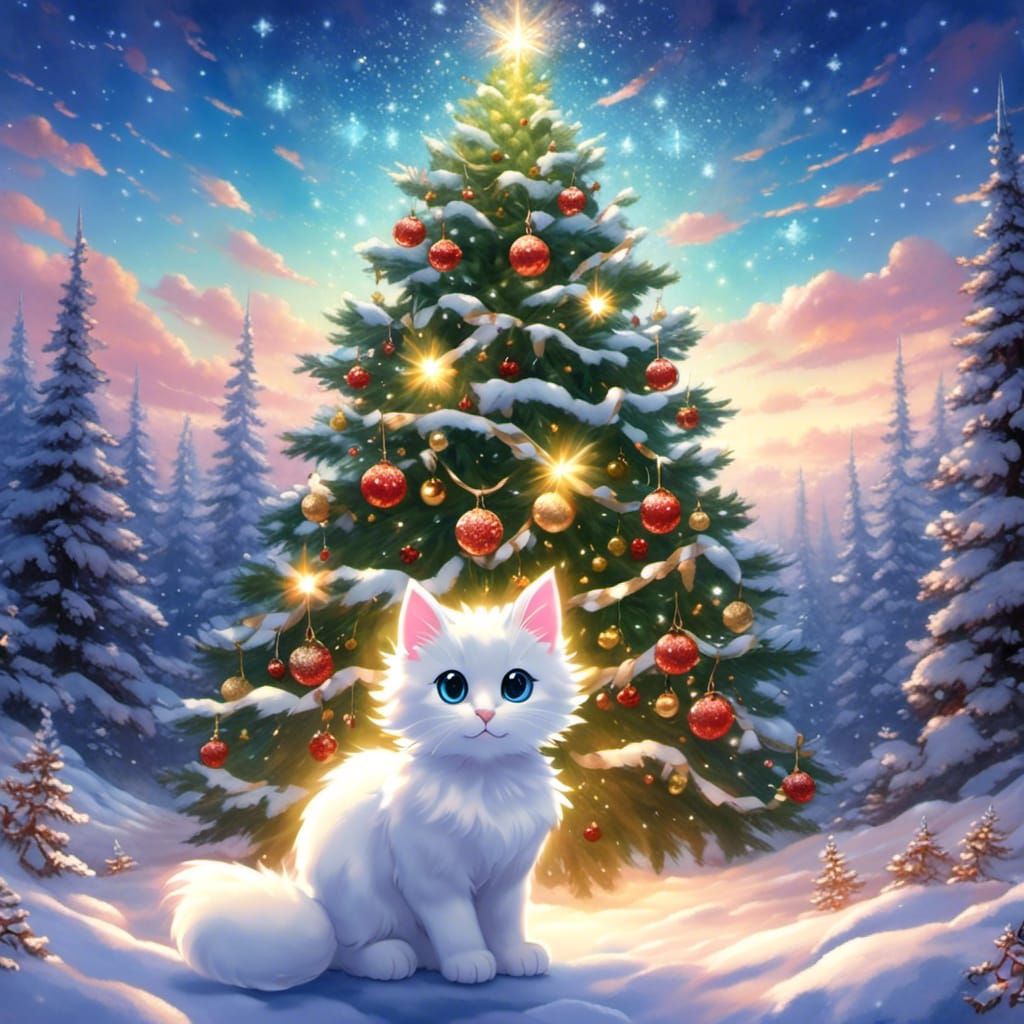 Celestial Christmas Tree Cat in Forest