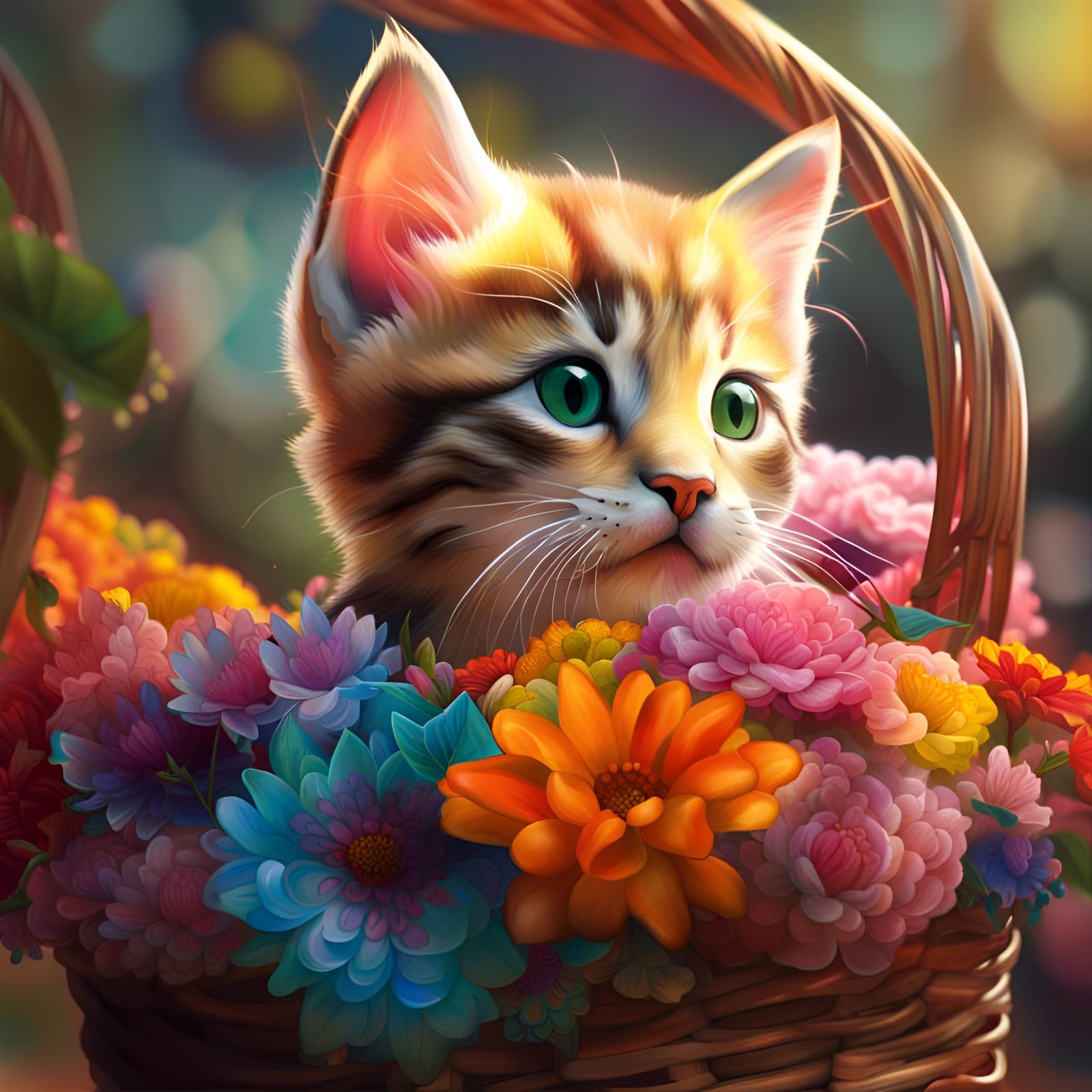 Kitten flower basket
