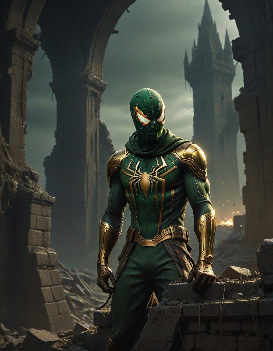 Grimdark Spider-Man Stands Vigilant Amidst Ruins