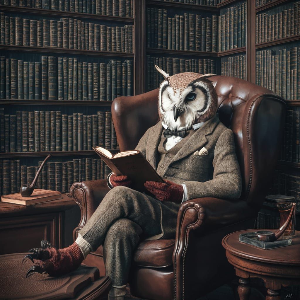 Whimsical Owl in Vintage Study