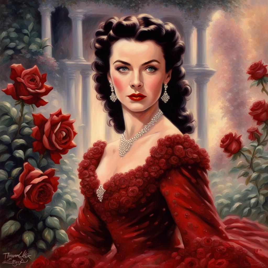 Vivien Leigh as Scarlett o'Hara  in dark red roses dress 
  ...