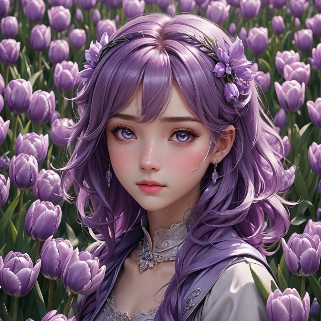 Purple Tulip Princess in 3D Anime Style