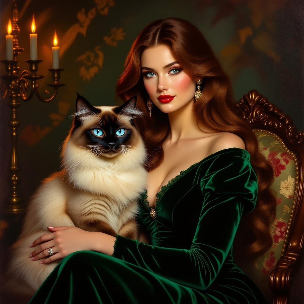 Siamese cat with attractive woman