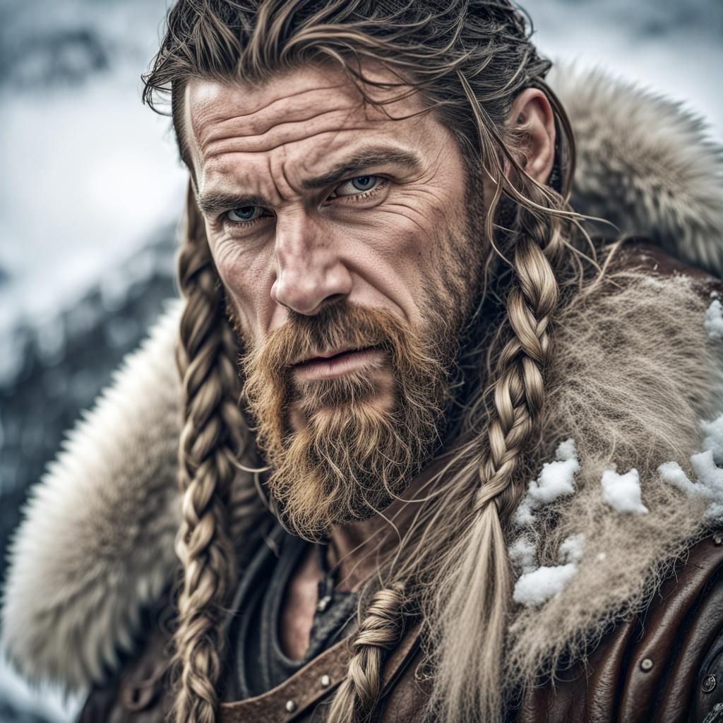 Hyperrealistic Portrait of a Viking Warrior in Blizzard