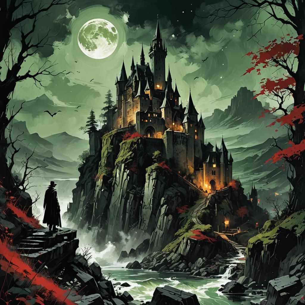 Dracula's Castle in Comic Noir Expressionism