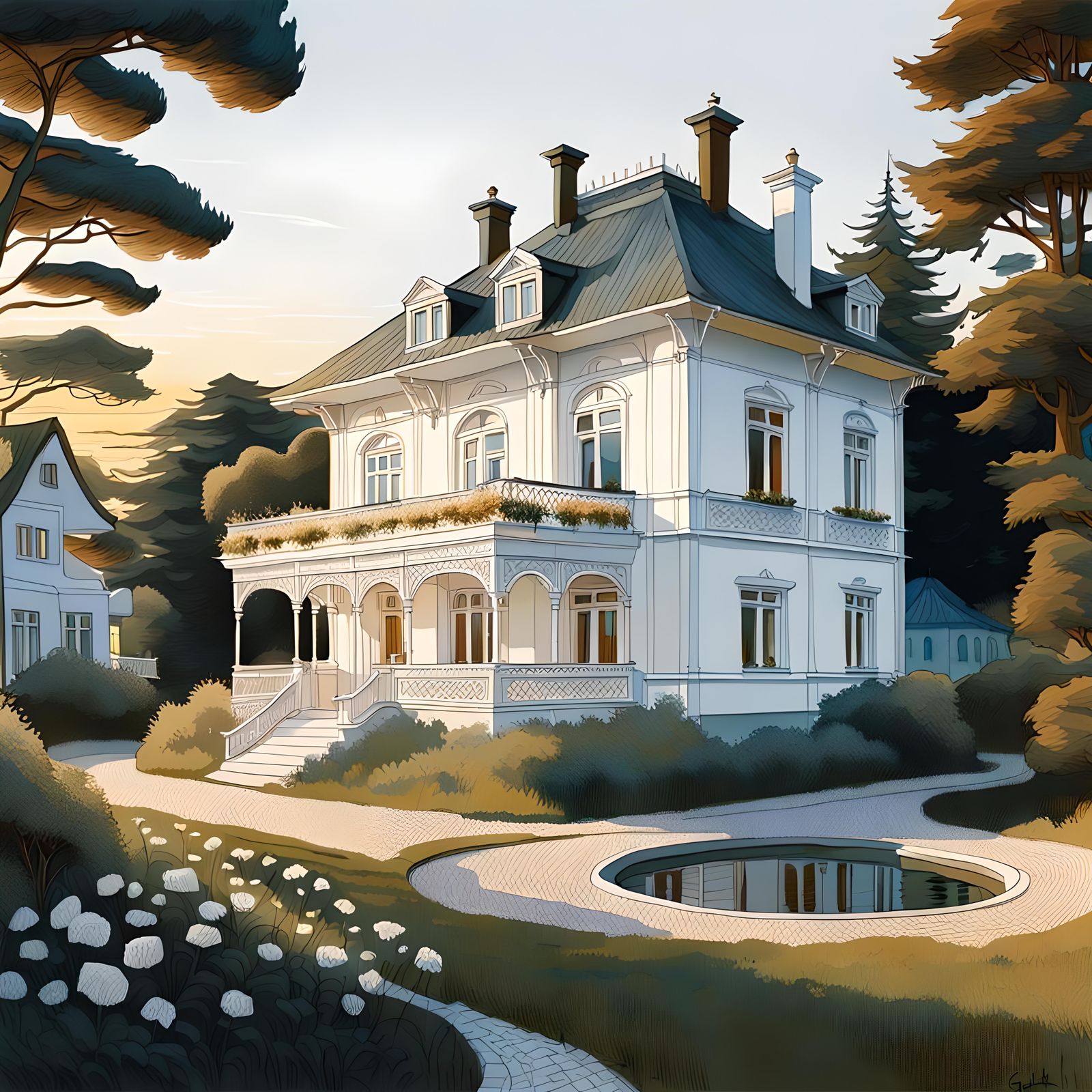 Edwardian Spa Architecture in Rügen: Gouache Sketch