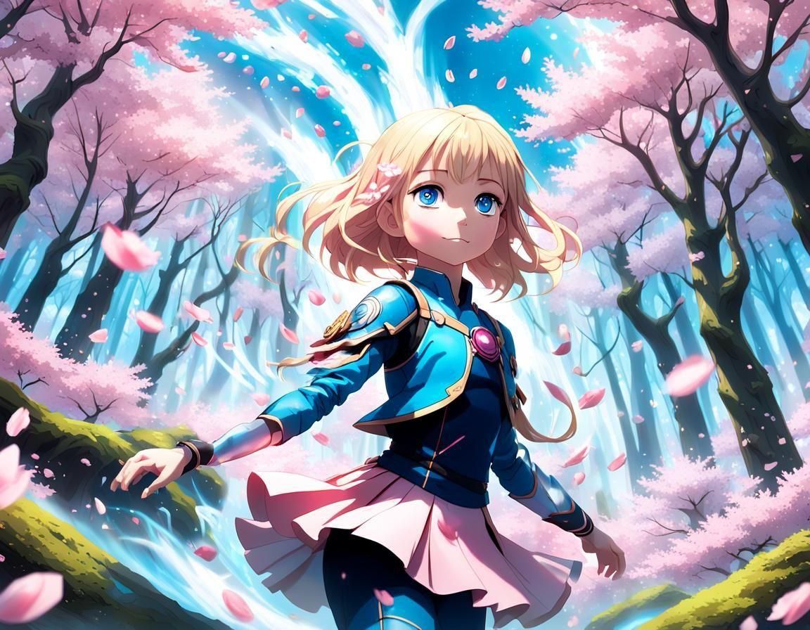 Magical Girl Ascends in Cherry Blossom Vortex