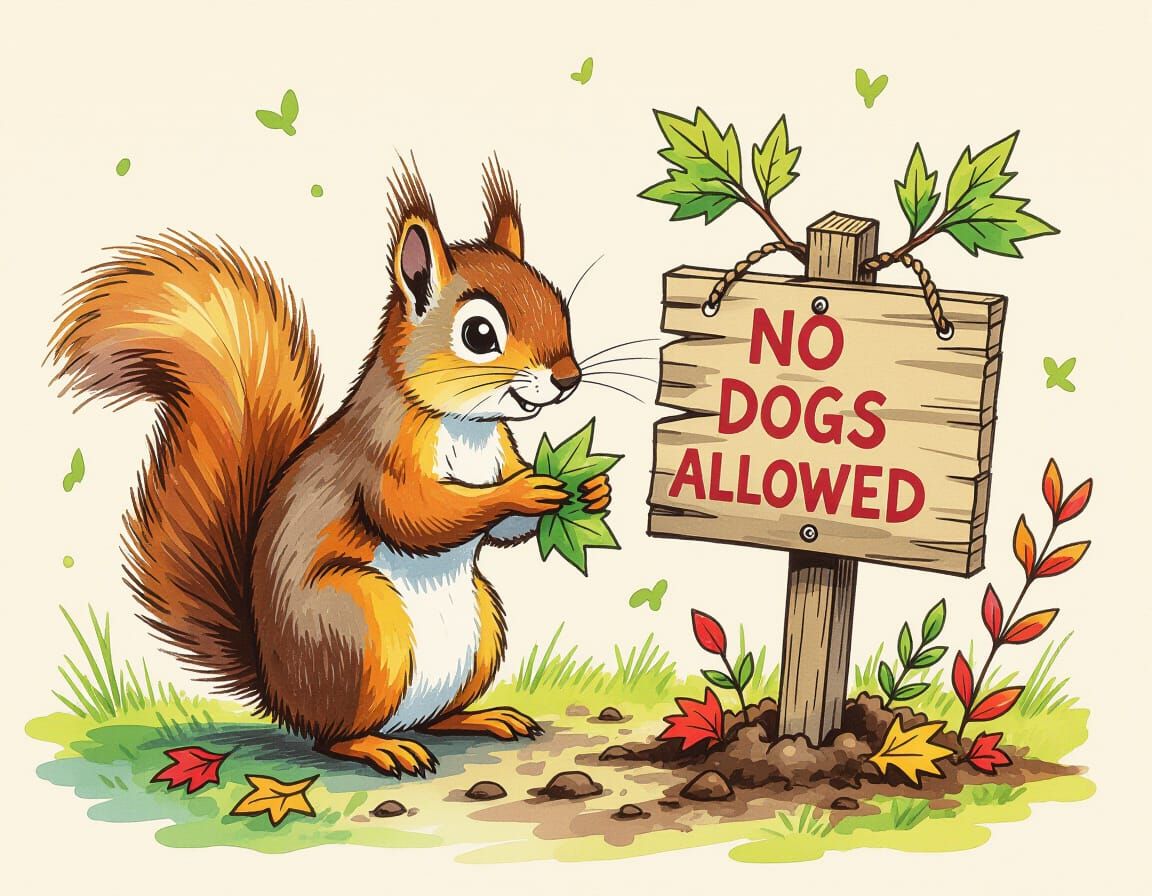 Mischievous Squirrel Creates 'No Dogs Allowed' Sign