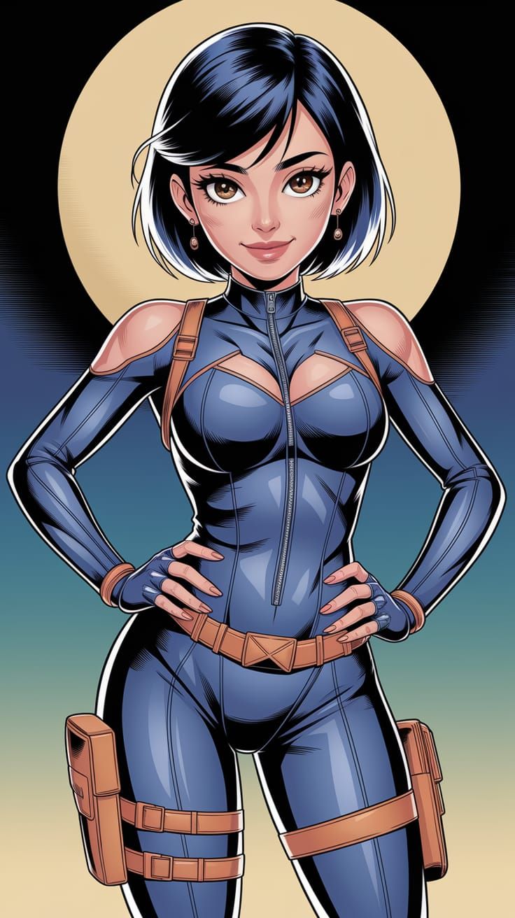 Confident Thai Woman in Stealth Suit, Anime Style