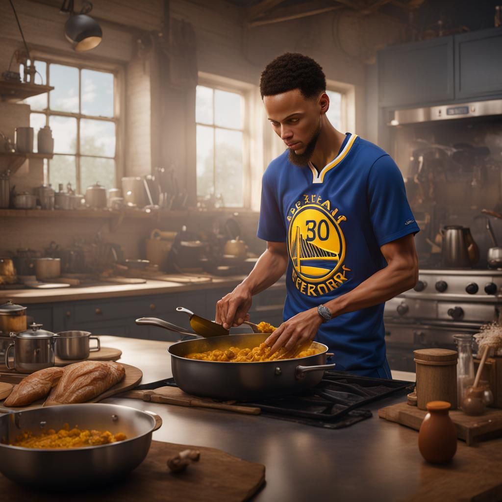 Stephen Curry Cooking Curry: Detailed Matte Painting